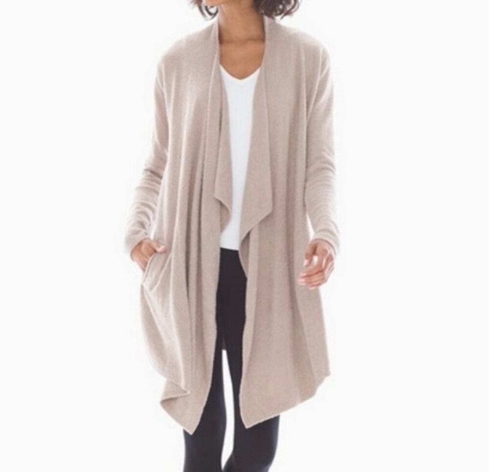 Barefoot Dreams Cozychic Lite Waterfall Front Cardigan Women's S/M Beige